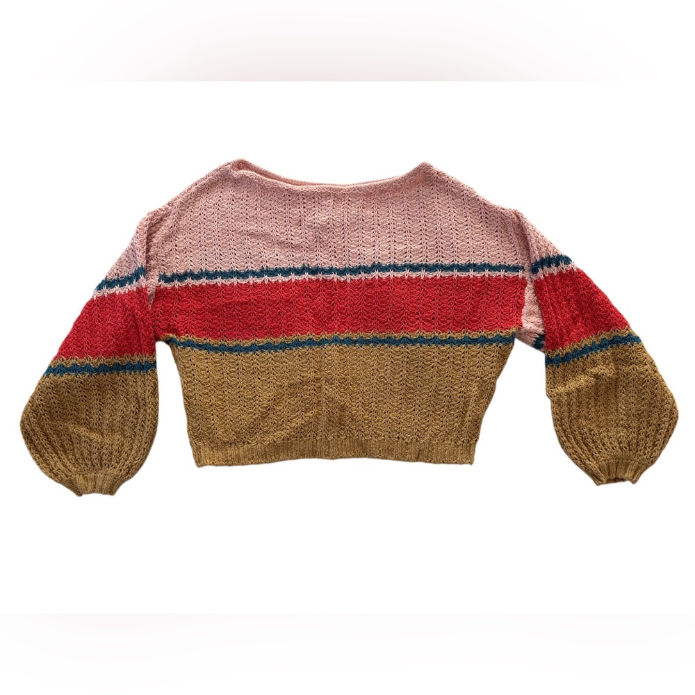 Billabong Colorblock Cropped Sweater in Pink, Red, Tan, and Blue